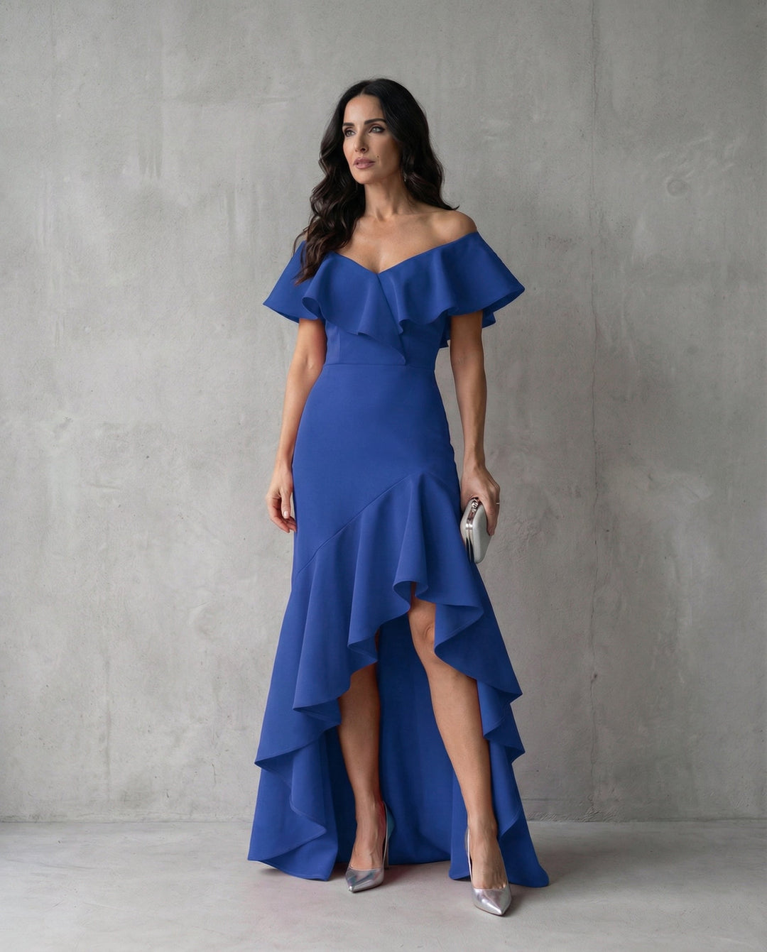 Sophia | Wedding Guest Off Shoulder Ruffle Maxi Dress