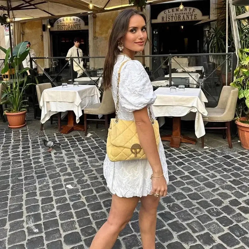 Celeste | Embroidered Puff Sleeve Evening Mini Dress