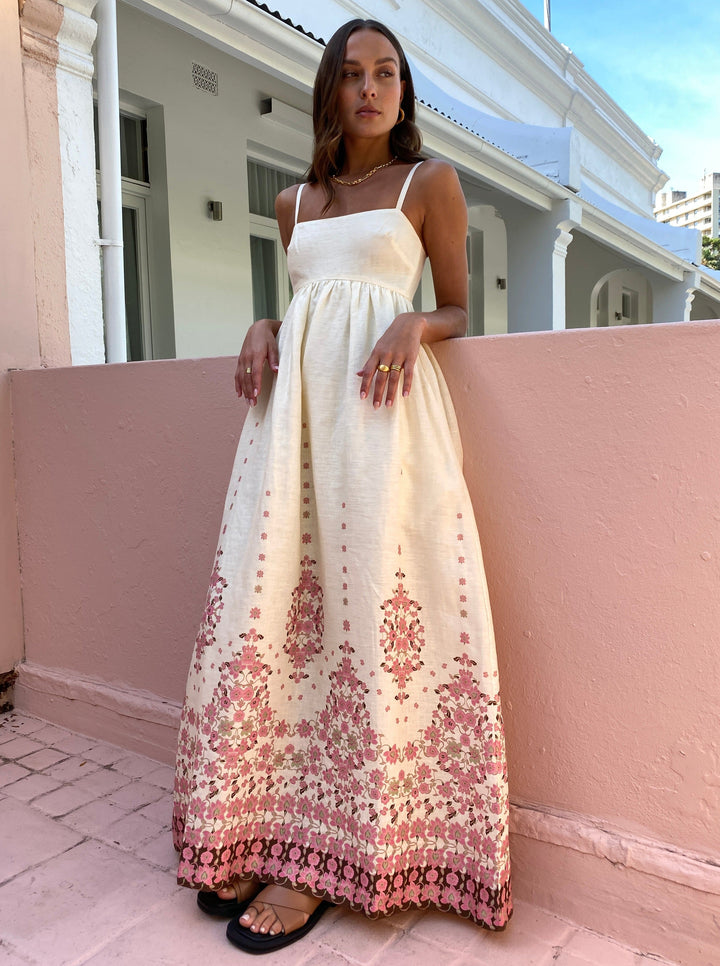 Amelia | Floral Embroidered Strappy Maxi Dress
