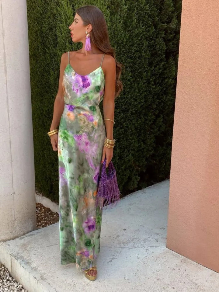 Emilia | Wedding Guest Floral Satin Maxi Dress