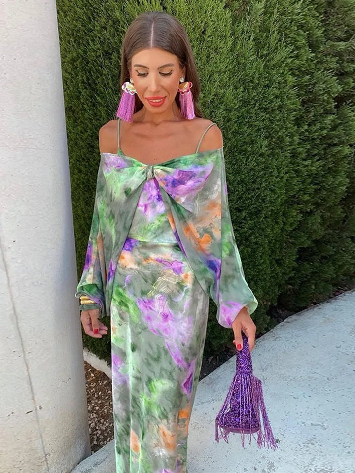 Emilia | Wedding Guest Floral Satin Maxi Dress