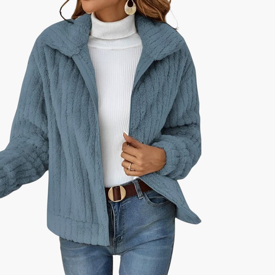 Georgia | Textured Zip Front Fleece Cardigan