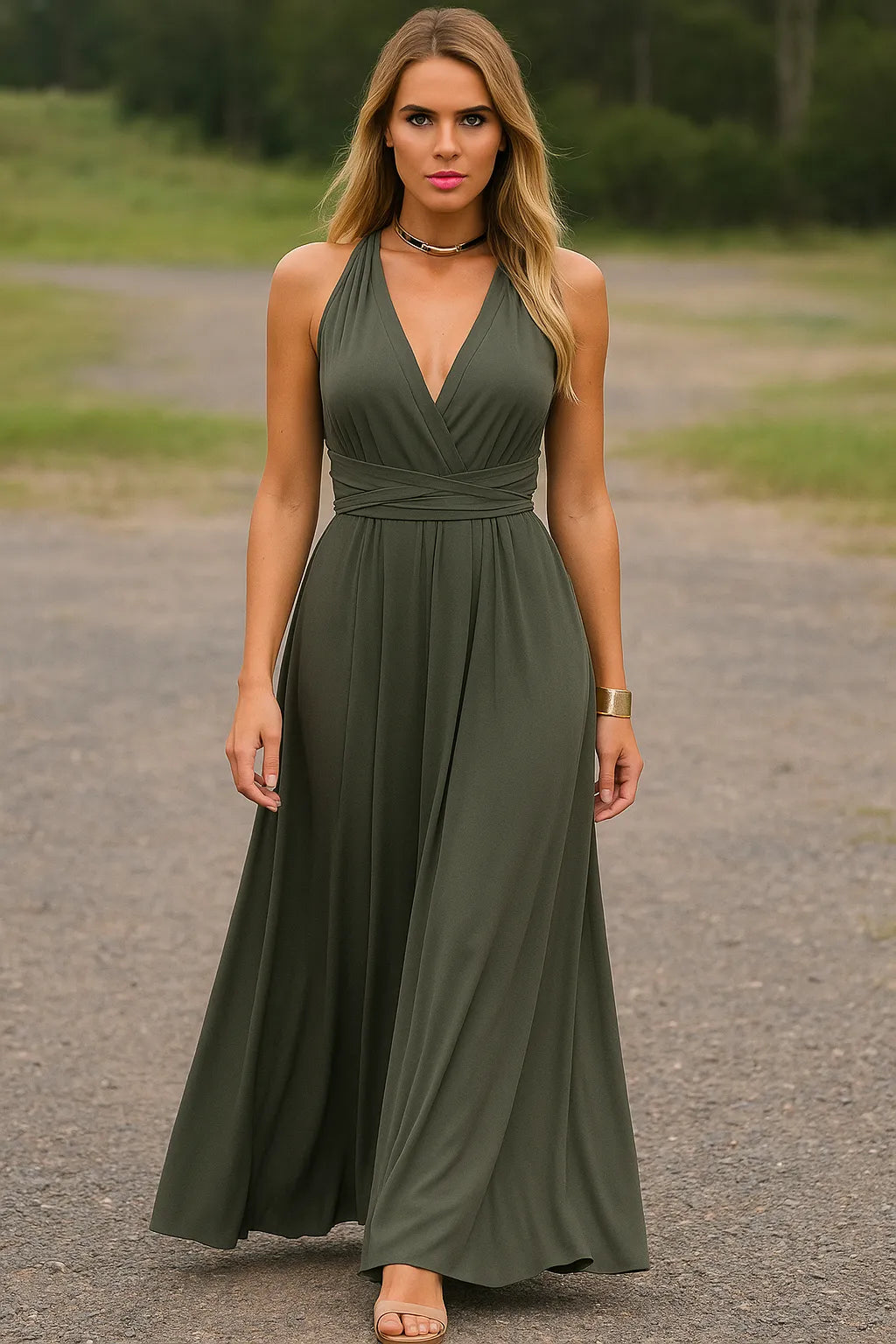 Mila | Backless Wrap Evening Maxi Dress