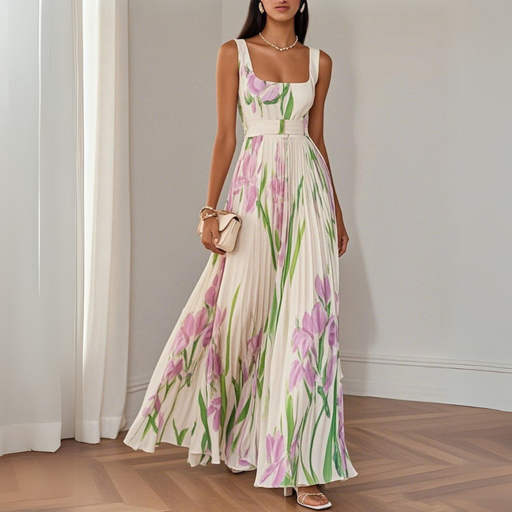 Marina | Wedding Guest Floral Pleated Maxi Dress