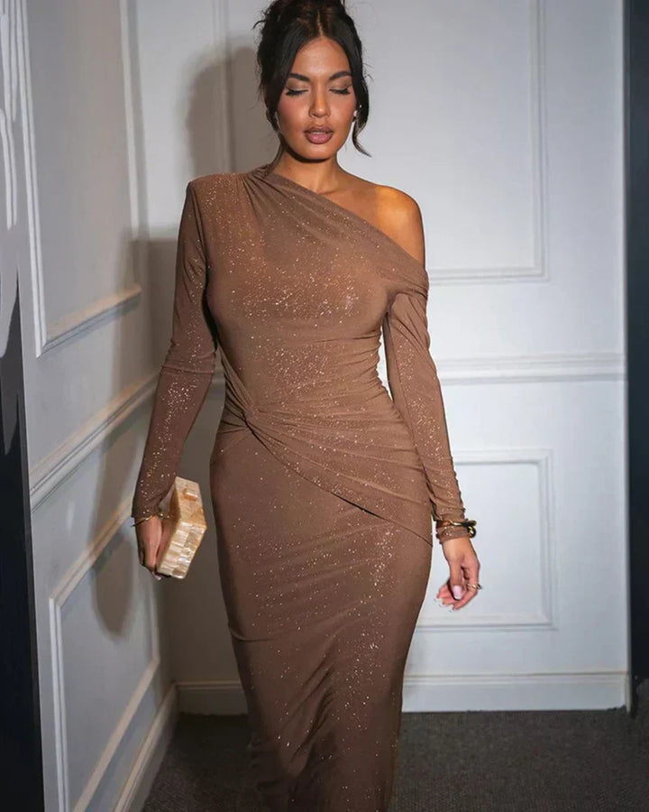 Sophia | Wedding Guest One Shoulder Ruched Maxi Dress