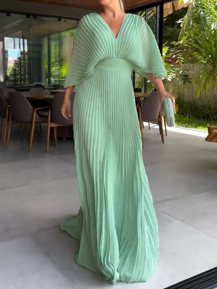 Rosalie | Wedding Guest Pleated V Neck Maxi Dress