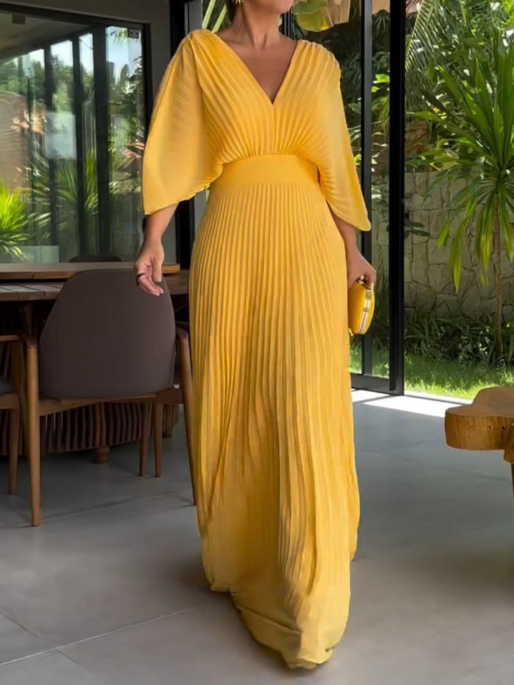 Rosalie | Wedding Guest Pleated V Neck Maxi Dress