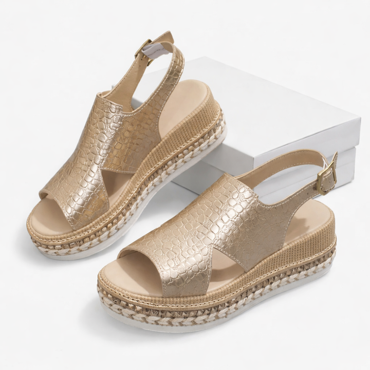 Sophia | Metallic Espadrille Wedge Sandals