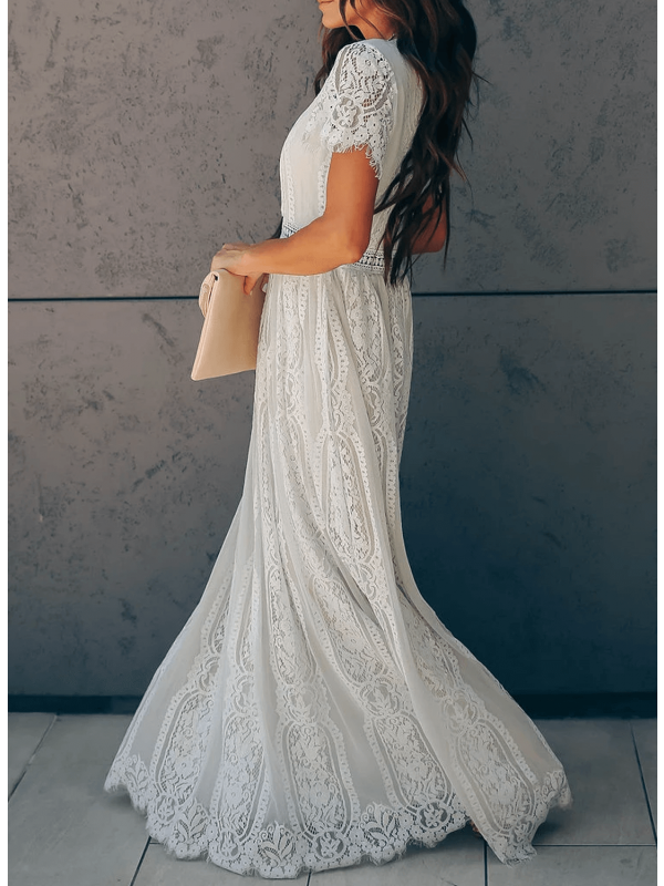 Stella | Wedding Guest Lace V Neck Maxi Dress