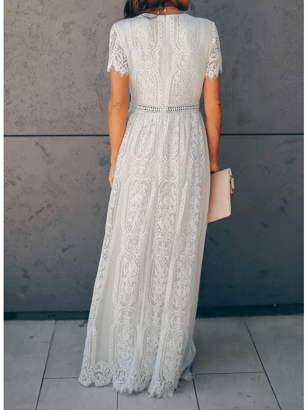 Stella | Wedding Guest Lace V Neck Maxi Dress