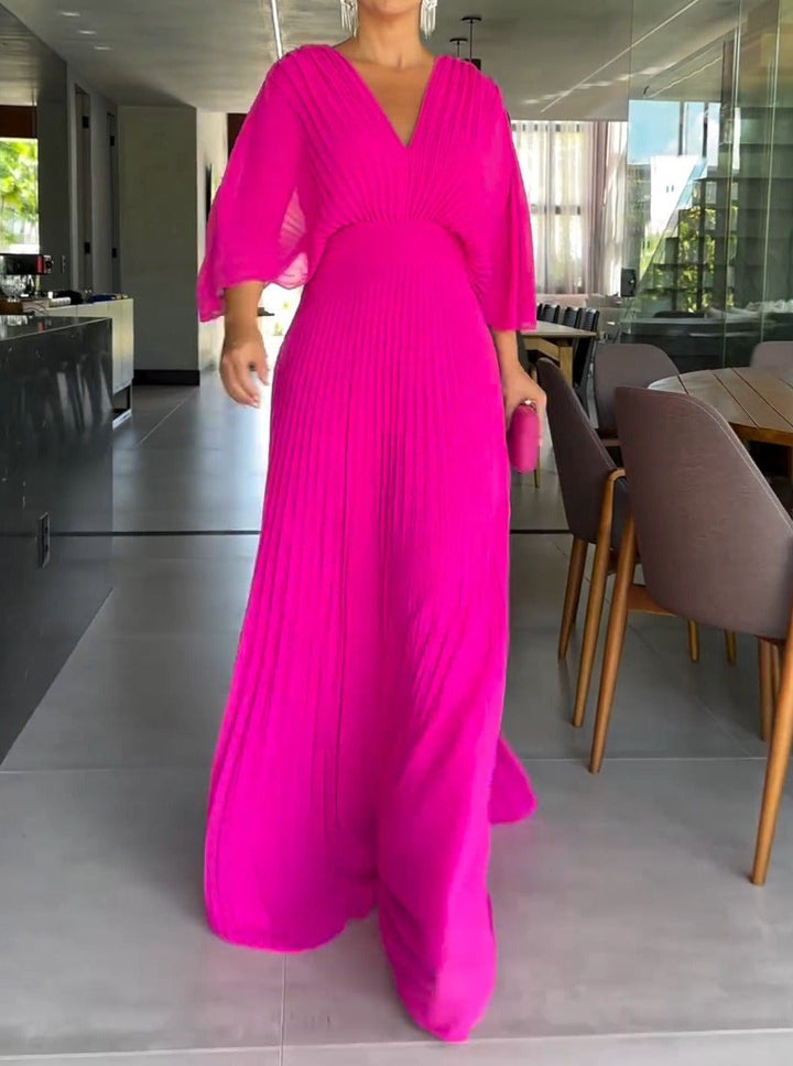Rosalie | Wedding Guest Pleated V Neck Maxi Dress