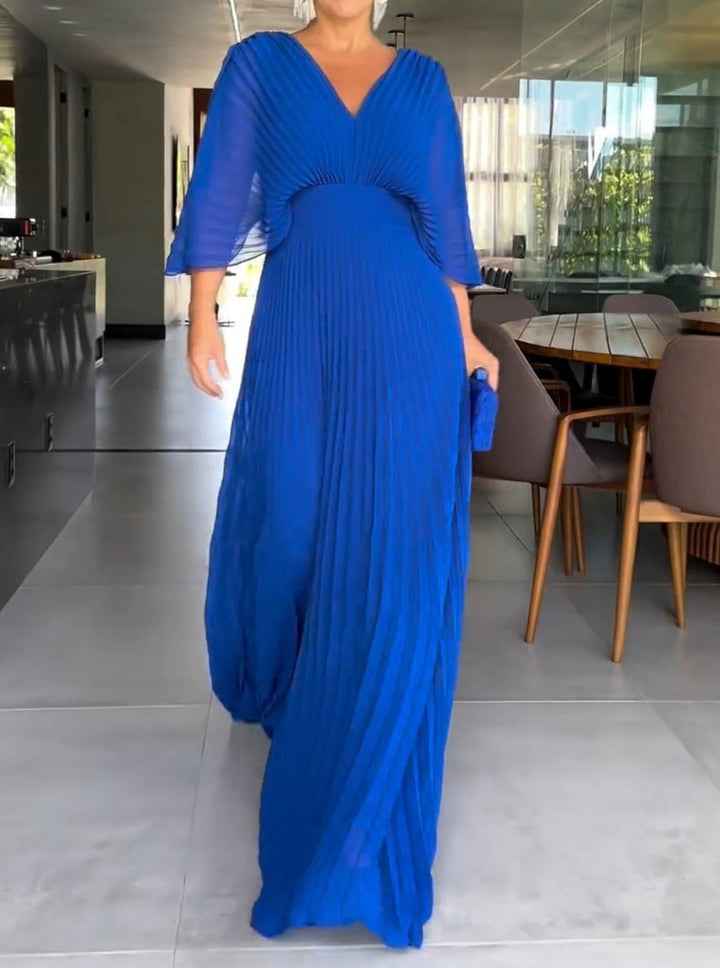 Rosalie | Wedding Guest Pleated V Neck Maxi Dress