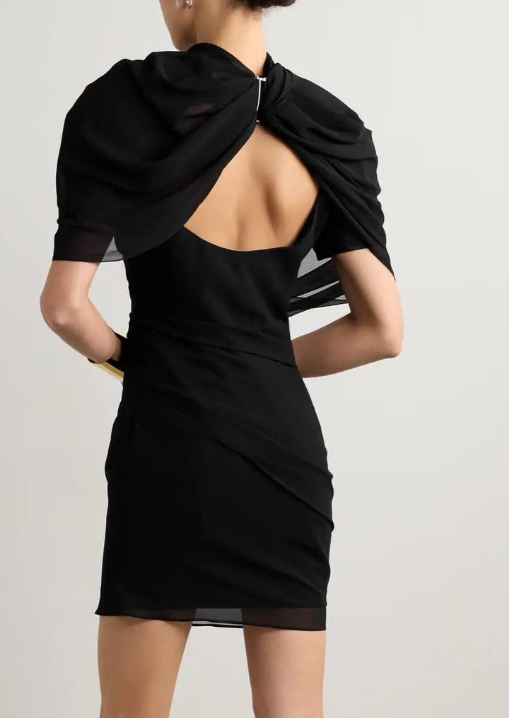 Noemi | Wedding Guest Draped High Neck Mini Dress