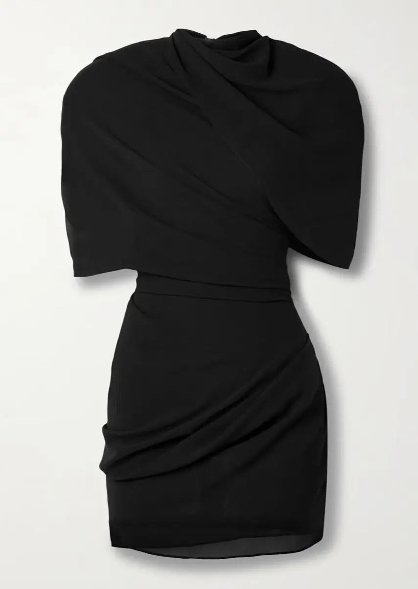 Noemi | Wedding Guest Draped High Neck Mini Dress
