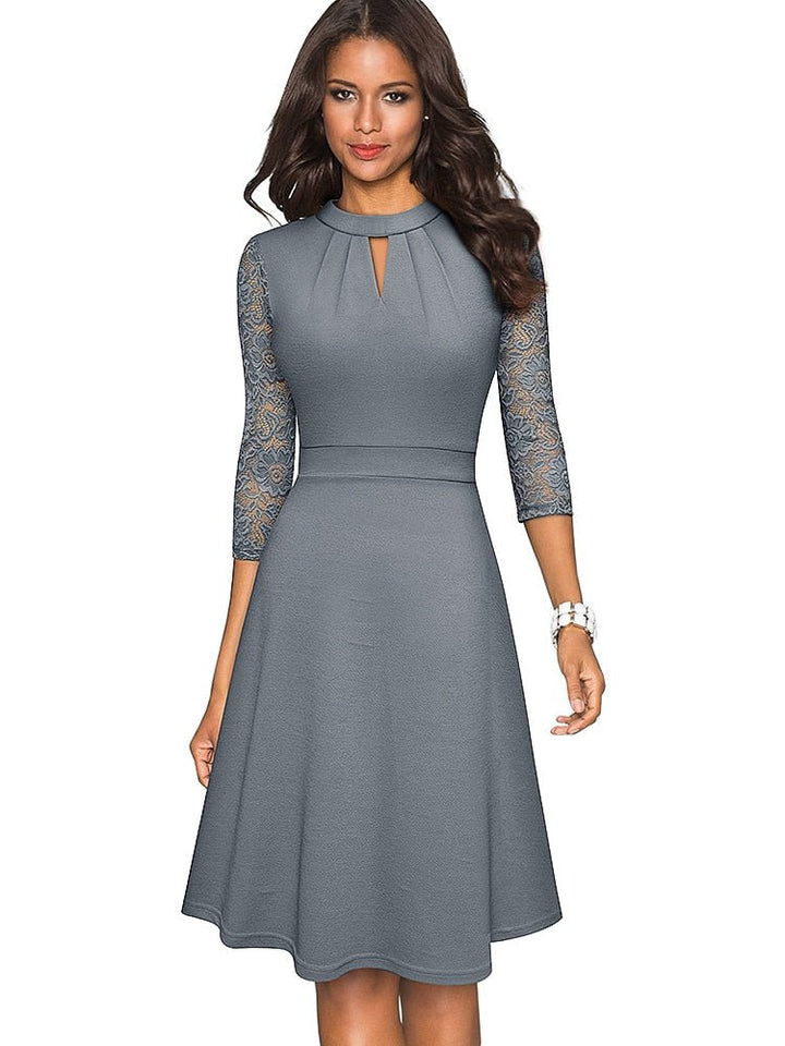 Victoria | Wedding Guest Lace Sleeve Midi Dress