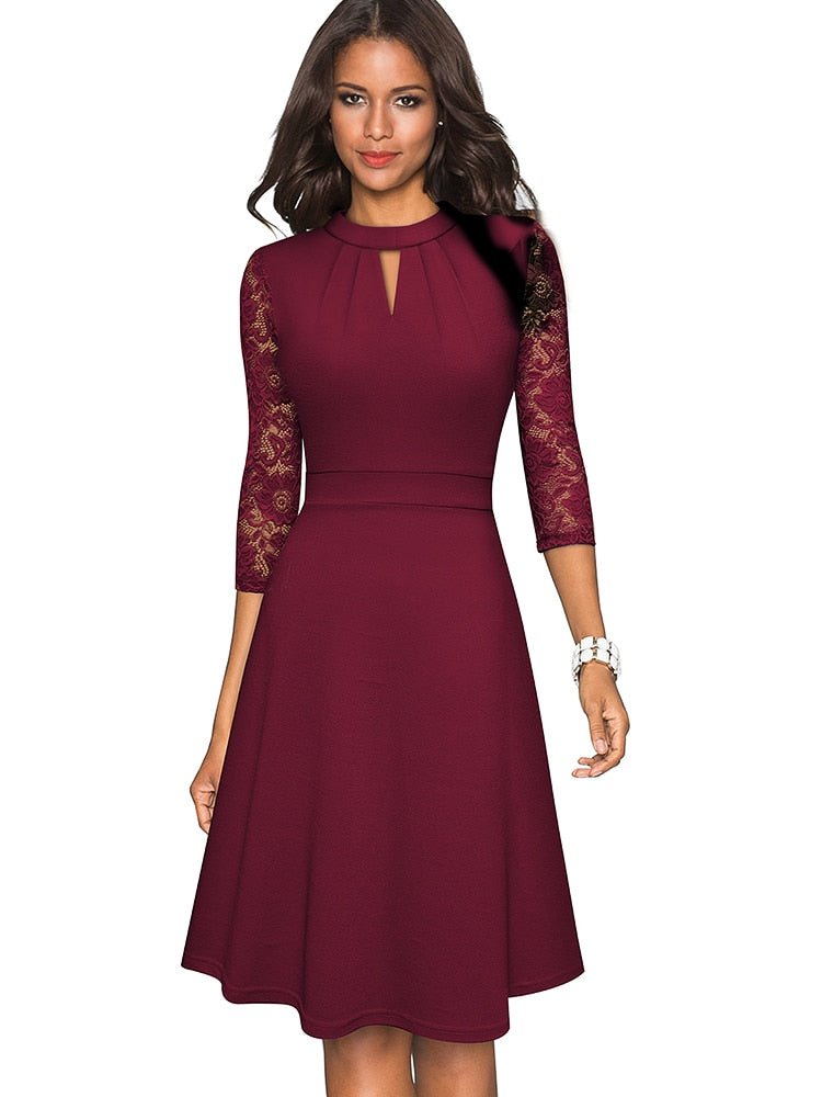 Victoria | Wedding Guest Lace Sleeve Midi Dress