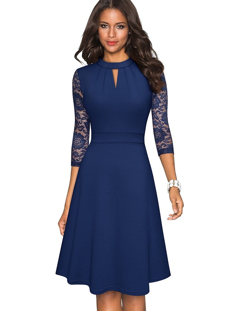 Victoria | Wedding Guest Lace Sleeve Midi Dress