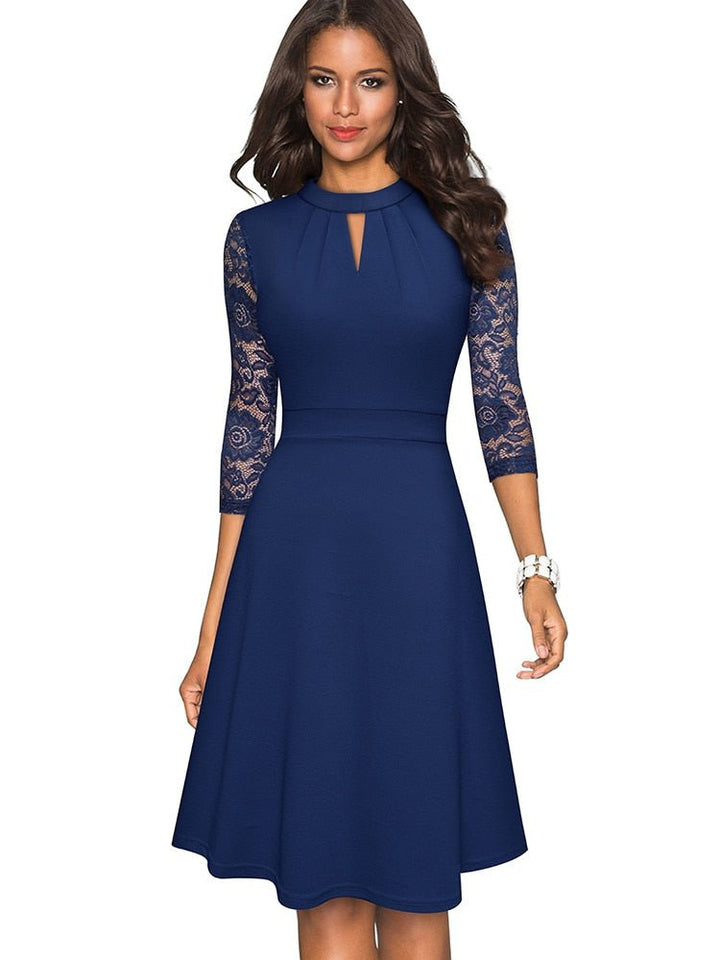 Victoria | Wedding Guest Lace Sleeve Midi Dress